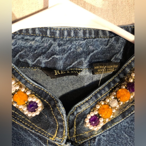 Jean Jacket Crop Top Gem Collar - Picture 4 of 5